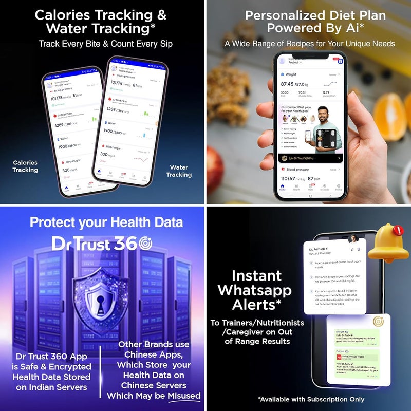 Dr Trust آلة قياس الوزن هيركوليس 525 من الولايات المتحدة لتحليل الدهون الرقمية وتكوين الجسم الذكي، 14 معلمة جسم، مزامنة تطبيق IOS/Android، XL-27x27x2.2 سم (أسود) - Image 4