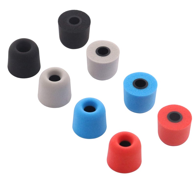 ALXCD Foam Ear Tips Compatible with 4.0mm Connect Hole, Medium Size 4 Pairs Soft Memory Foam Earbud Tips, Fit for Most in-Ear Headphones, Foam, Black Gray Red Blue - Image 1