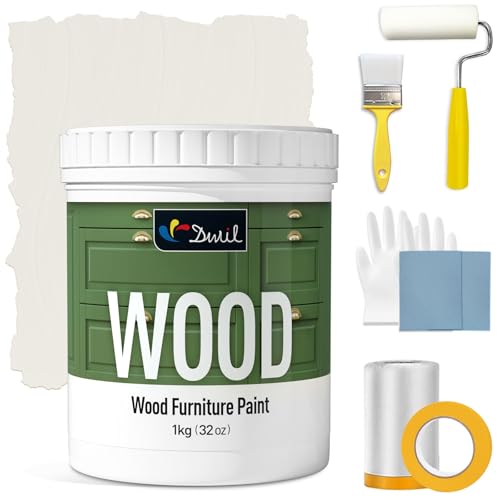 DWIL Matte Finish Furniture Paint - 32 Oz Wood Paint for Cabinets, Doors, Tables, and Dressers Refinishing - Water-Based, Non-Toxic & Odorless, Easy to Apply(Ivory White)-With Tools - Image 1