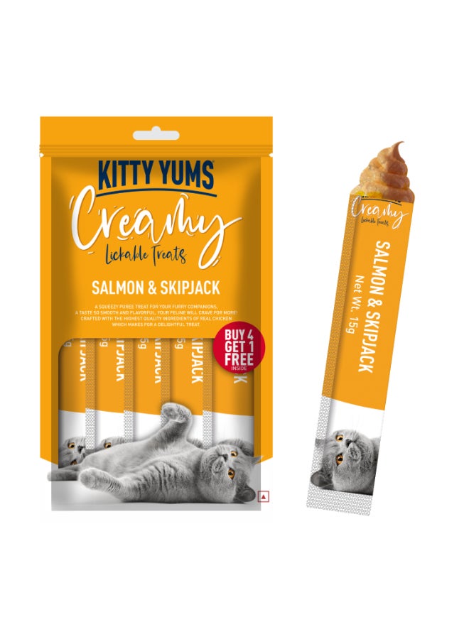 Kitty Yums علاجات القطط الكريمية القابلة للّعق - السلمون و سكيبجاك - Image 1