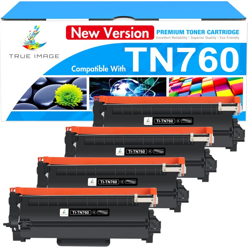 TRUE IMAGE TN760 Toner for Brother Printer: TN 760 MFC-L2710DW MFC-L2750DW Compatible for Brother TN-760 Toner TN-730/TN-760 TN730 730 TN-730 DCP-L2550DW HL-L2350DW HL-L2395DW HL-L2390DW High Yield 4 Black - Image 1