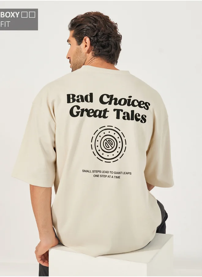 Styli Styli Front and Back Graphic Print Interlock Boxy T-Shirt