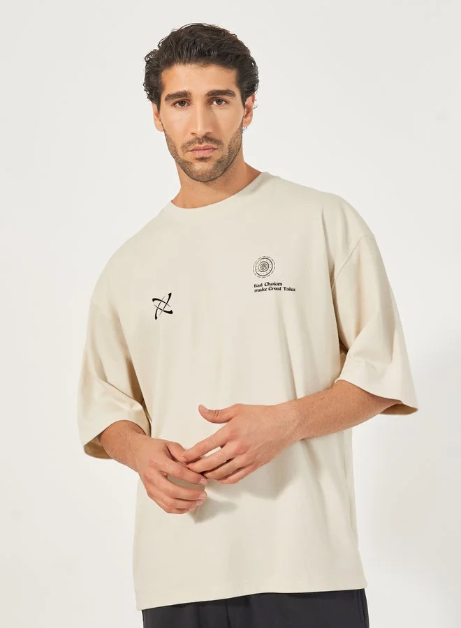 Styli Front and Back Graphic Print Interlock Boxy T-Shirt