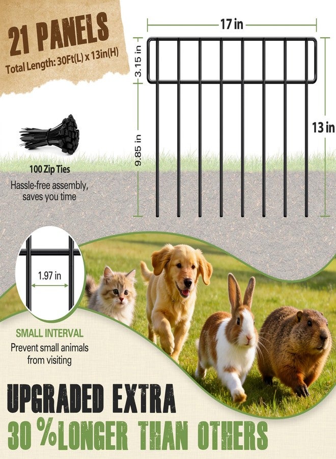 HIHADUUM 14 Panels 13 Inch(H) X 20 Ft(L) Animal Barrier Fence, Decorative Garden Fence, Metal Wire Garden Fence Border, No Dig Fence Border for Dog Rabbits Ground Stakes Defense and Outdoor Patio - Image 2