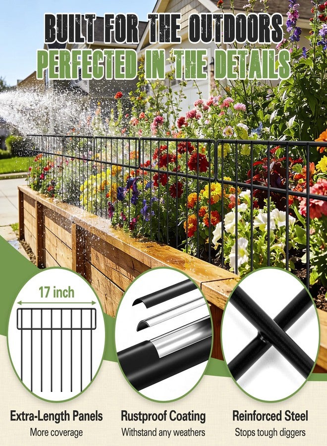 HIHADUUM 14 Panels 13 Inch(H) X 20 Ft(L) Animal Barrier Fence, Decorative Garden Fence, Metal Wire Garden Fence Border, No Dig Fence Border for Dog Rabbits Ground Stakes Defense and Outdoor Patio - Image 4