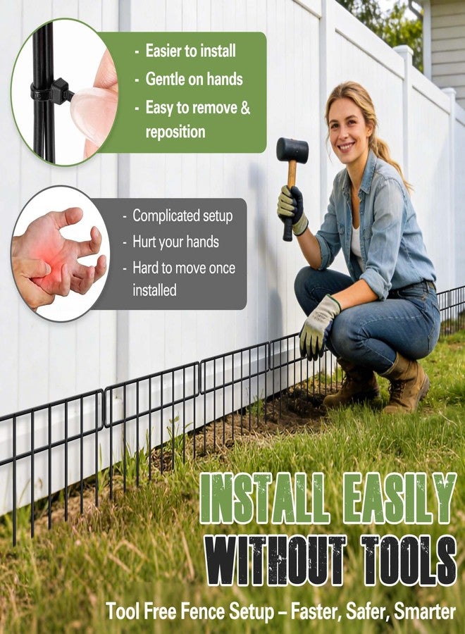 HIHADUUM 14 Panels 13 Inch(H) X 20 Ft(L) Animal Barrier Fence, Decorative Garden Fence, Metal Wire Garden Fence Border, No Dig Fence Border for Dog Rabbits Ground Stakes Defense and Outdoor Patio - Image 5