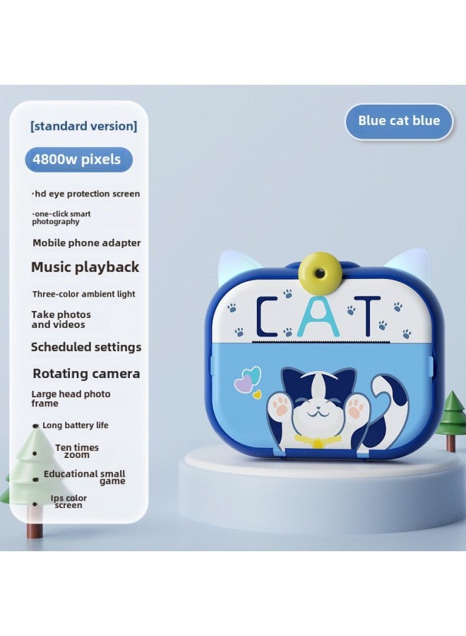 Generic 4K HD Photo-free Digital Camera HD SLR Dual Lens Photography Camera Toy-Color:Cat Style Royal Blue Without Card  - Image 1