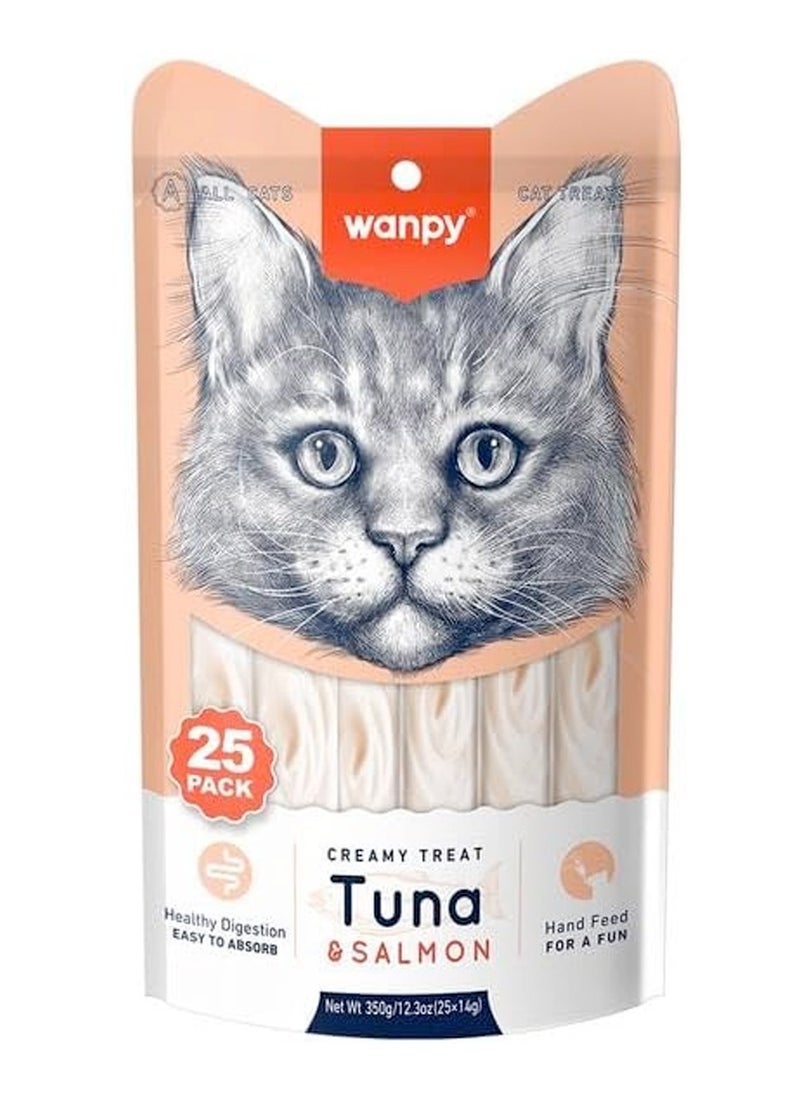 Wanpy Wanpy Creamy Lickable Cat Treats – Tuna & Salmon (14g x 25pc)  - Image 1