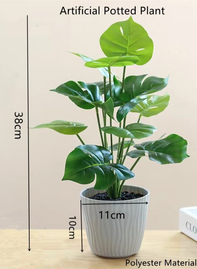 Kutis 1-Piece Artificial Potted Plant Modern Potted Ornament For Table Decoration Polyester Green/White 38x11 Centimeter - Image 4