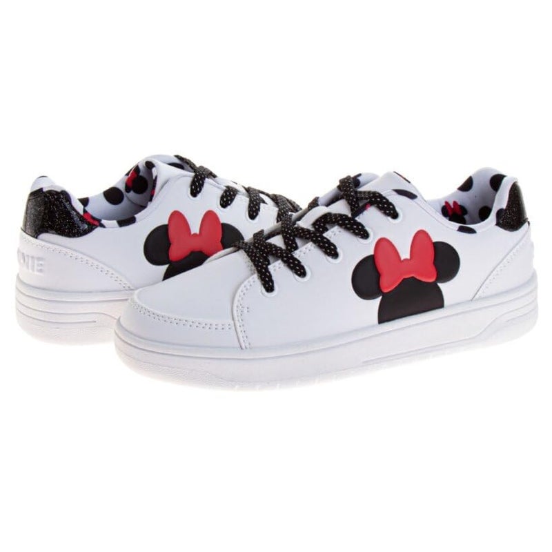 Josmo Women's Character Fashion Sneaker Minnie Mouse Lace Up Casual Walking Shoes- White Black Size 8 Adults - Image 3