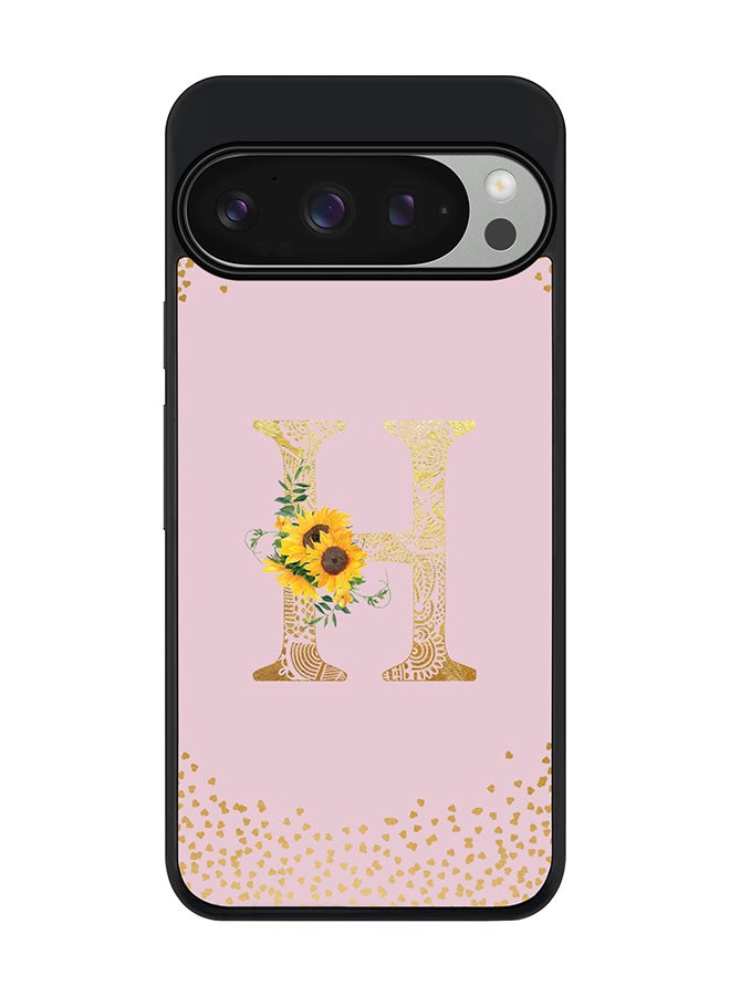 Stylizedd For Google Pixel 9 Pro Case,Slim fit Camera Protection, Shockproof Thin Phone cover - Custom Floral Monogram - H (Pink ) - Image 1