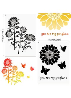 Zonon 6 Pieces Sunflower Stencil Kit Reusable Family Tree Stencil Flower Butterfly Painting Templates You Are My Sunshine Stencil With Metal Open Ring For Painting On Wood Wall Decor  - Image 2