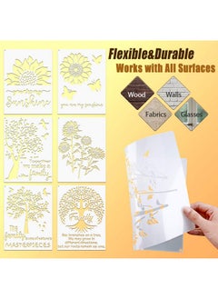 Zonon 6 Pieces Sunflower Stencil Kit Reusable Family Tree Stencil Flower Butterfly Painting Templates You Are My Sunshine Stencil With Metal Open Ring For Painting On Wood Wall Decor  - Image 3