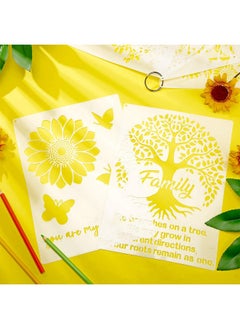 Zonon 6 Pieces Sunflower Stencil Kit Reusable Family Tree Stencil Flower Butterfly Painting Templates You Are My Sunshine Stencil With Metal Open Ring For Painting On Wood Wall Decor  - Image 4
