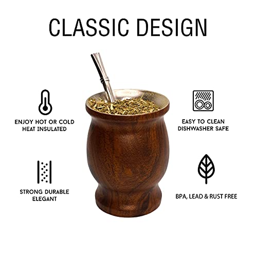 LA FEE Yerba Mate Natural Gourd/Tea Cup Set Brown (Original Traditional Mate Cup - 8 Ounces)，Includes Yerba Mate Straw & Cleaning Brush，Stainless Steel | Double-Walled | Easy to Clean (Brown) - Image 5
