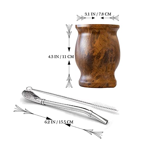 LA FEE Yerba Mate Natural Gourd/Tea Cup Set Brown (Original Traditional Mate Cup - 8 Ounces)，Includes Yerba Mate Straw & Cleaning Brush，Stainless Steel | Double-Walled | Easy to Clean (Brown) - Image 4