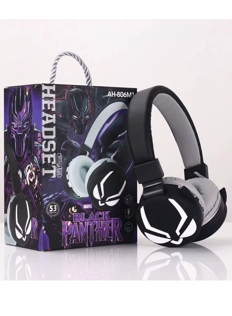 بلاك بانثر سماعات رأس Black Panther لاسلكية بلوتوث للأطفال – صوت عالي الدقة، بطارية 400mAh، تشغيل 18 ساعة، ميكروفون مدمج، تحكم بالصوت، موصل 3.5 مم، وحدة صوت 40 مم - Image 2