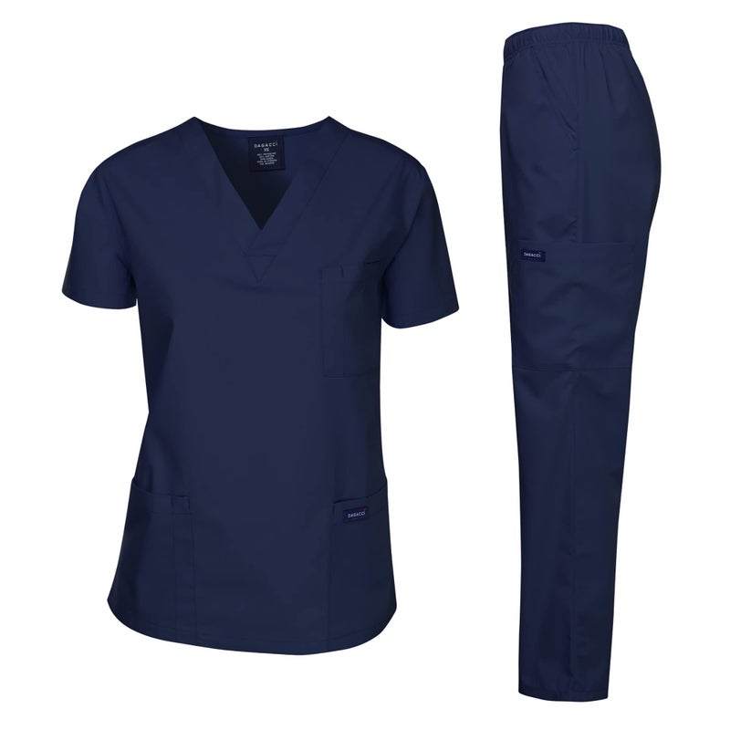 Dagacci Medical Uniform Womens and Mens Scrub Set Unisex Medical Scrub Shirt Top and Pant, Navy, Small, - Image 1