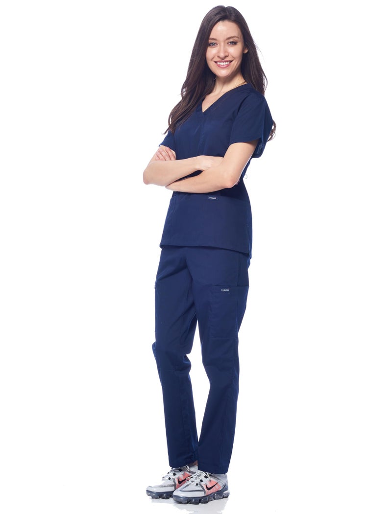 Dagacci Medical Uniform Womens and Mens Scrub Set Unisex Medical Scrub Shirt Top and Pant, Navy, Small, - Image 3