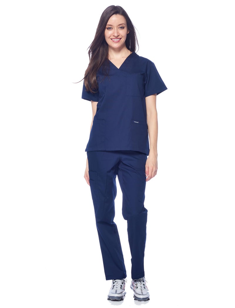 Dagacci Medical Uniform Womens and Mens Scrub Set Unisex Medical Scrub Shirt Top and Pant, Navy, Small, - Image 2