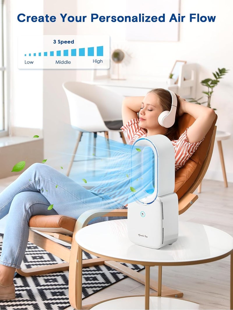 let'me Desk Fan, Portable Bladeless Fan 11.8 inch Small Personal Cooling Fan with 5 Colors Touch Control LED Light, Quiet Table Fan for Office, Home, Bedroom - Image 5