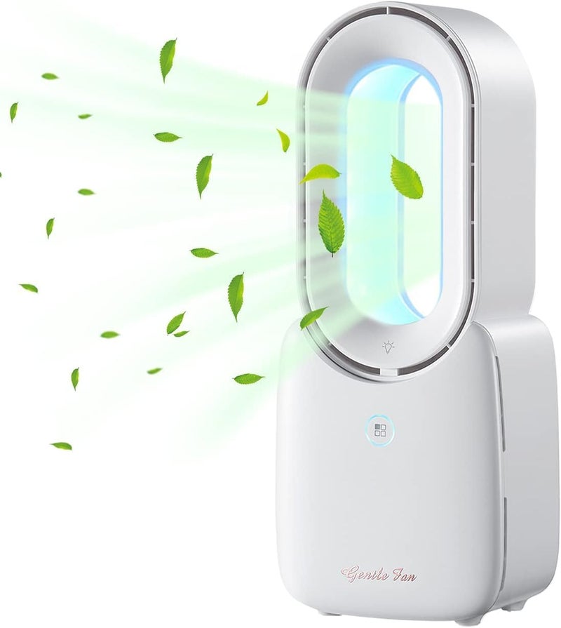 let'me Desk Fan, Portable Bladeless Fan 11.8 inch Small Personal Cooling Fan with 5 Colors Touch Control LED Light, Quiet Table Fan for Office, Home, Bedroom - Image 1