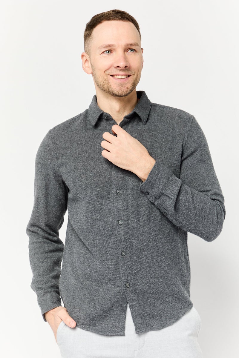 Celio Men Regular Fit Textured Long Sleeves Casual Shirt, Grey - Image 1