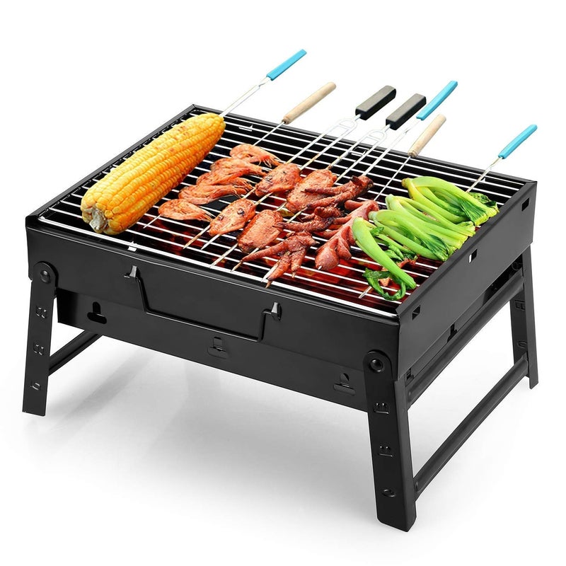 PRETOX Style Folding Portable Outdoor Barbeque Grill Toaster Charcoal BBQ Grill Oven Home and Outdoor Barbecue Grill Carbon Steel Black 38 x 27 x 20 cm Brief Case BBQ Grill