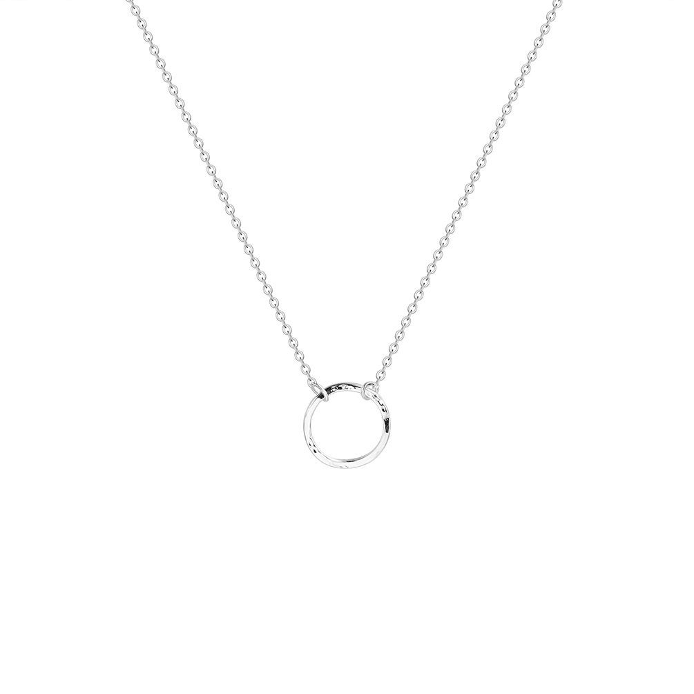 Fettero Pendant Necklace Sliver Hammered Open Karma Circle Pendant Platinum Plated Dainty Simple Jewelry for Women