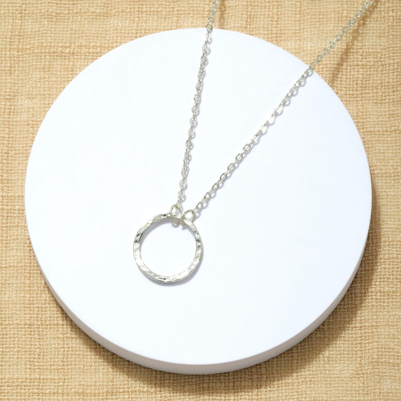 Fettero Pendant Necklace Sliver Hammered Open Karma Circle Pendant Platinum Plated Dainty Simple Jewelry for Women - Image 4