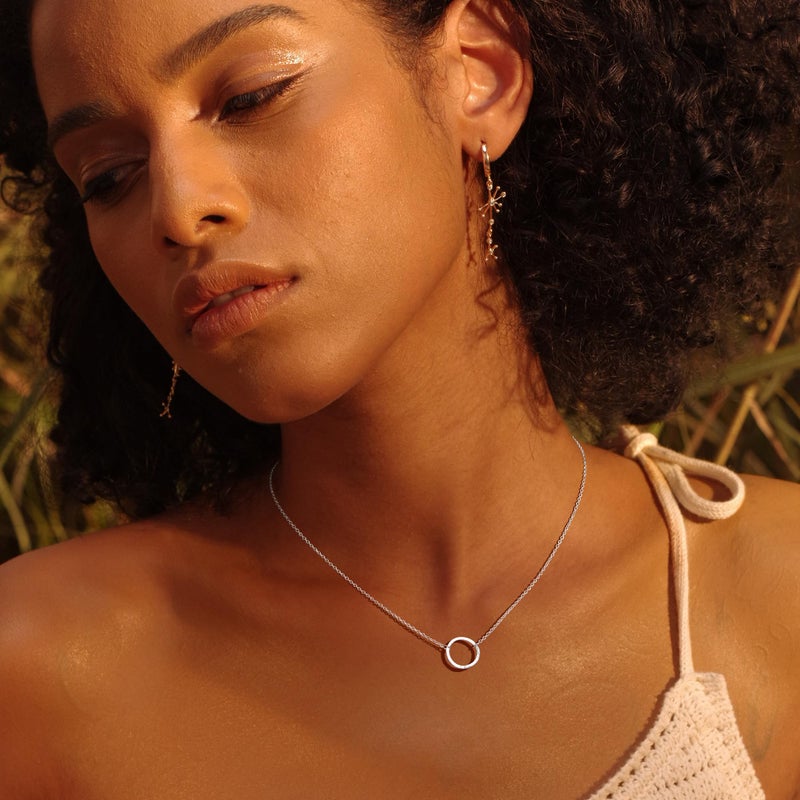 Fettero Pendant Necklace Sliver Hammered Open Karma Circle Pendant Platinum Plated Dainty Simple Jewelry for Women - Image 3