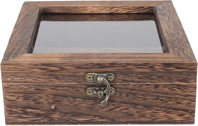 Clear Top Wood Glass Jewelry Display Case Box Collection Tray 15x15cm - Image 1
