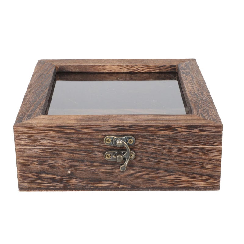Clear Top Wood Glass Jewelry Display Case Box Collection Tray 15x15cm - Image 2