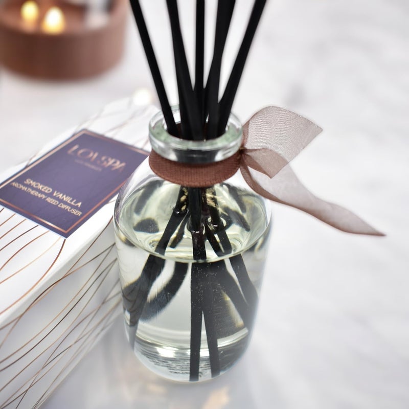 LOVSPA Reed Diffuser Set, Smoked Vanilla Scented Oil Diffuser with Sticks, Home Fragrance Accessories for Bathroom Shelf Decor, Aroma Diffusers for Home or Office Fall Decor, USA Made - Image 3