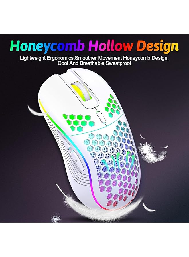 Wireless Gaming Mouse Rgb Backlight 6 Button Pc Mouse Ultra Light Honeycomb Shell For Laptop/Desktop/Tablet Gaming Office (White Wireless) - Image 2