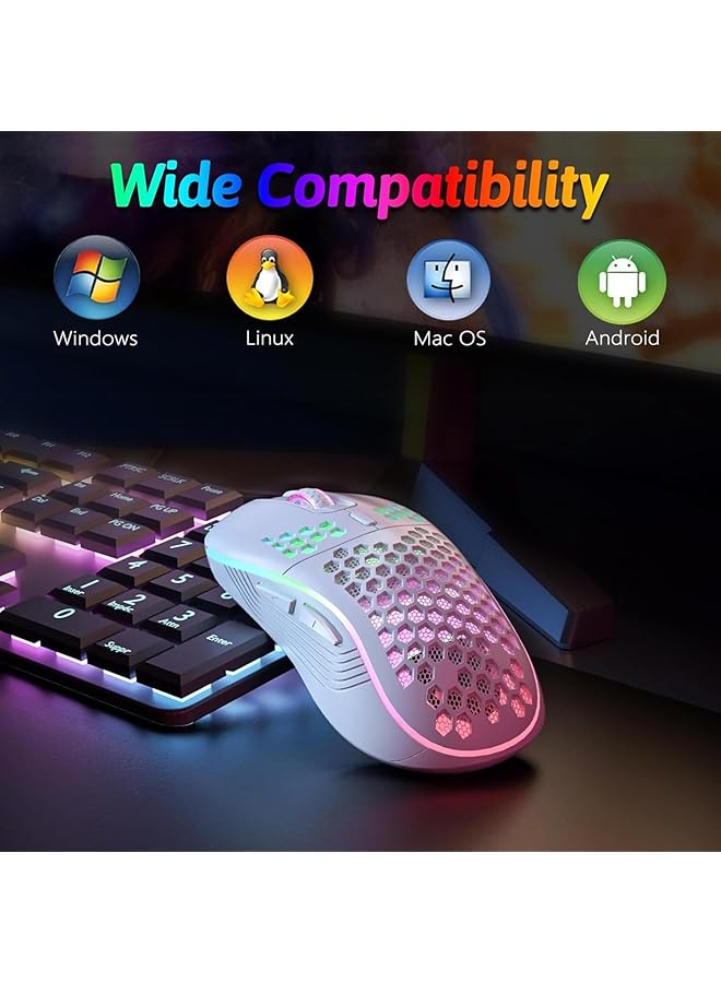 Wireless Gaming Mouse Rgb Backlight 6 Button Pc Mouse Ultra Light Honeycomb Shell For Laptop/Desktop/Tablet Gaming Office (White Wireless) - Image 5