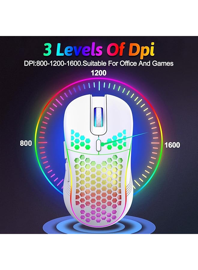 Wireless Gaming Mouse Rgb Backlight 6 Button Pc Mouse Ultra Light Honeycomb Shell For Laptop/Desktop/Tablet Gaming Office (White Wireless) - Image 4