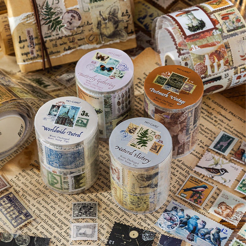 Momo Natural Post Office Series Stamp Tape Retro Plant Architectural Handbook Diy Decorative Collage 8 Styles - Image 4