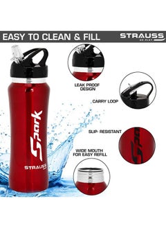 STRAUSS Spark Stainless Steel Water Bottle, Metal Finish | Sipper Bottle | Gym Bottle | Pack Of 2(Red)  - Image 3