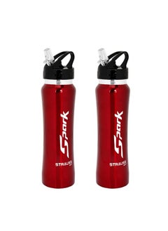 STRAUSS Spark Stainless Steel Water Bottle, Metal Finish | Sipper Bottle | Gym Bottle | Pack Of 2(Red)  - Image 1