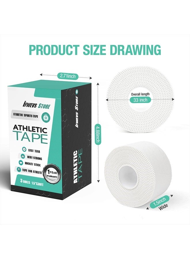 iFwevs (3 Pack) White Athletic Sports Tape, Very Strong Easy Tear No Sticky Residue Tape for Athlete & Sport Trainers & First Aid Injury Wrap,Suitable for Bats,Tennis,Gymnastics & Boxing（1.5in X 35ft） - Image 4
