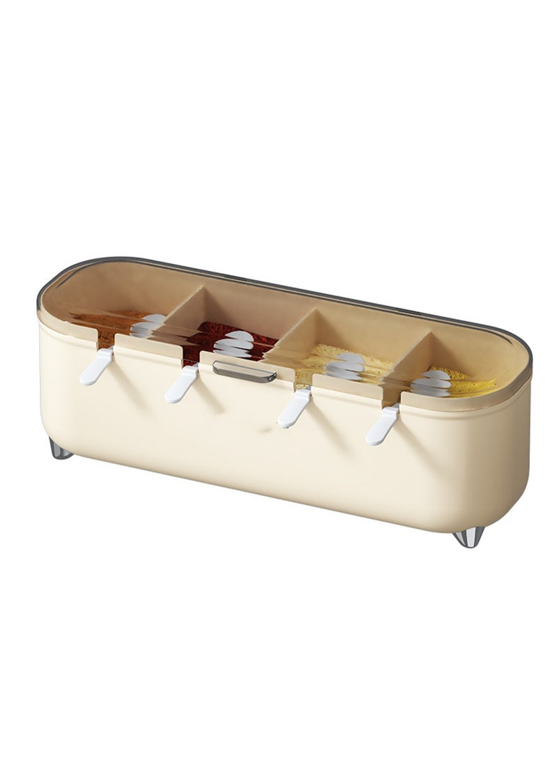 Seasoning Box Combination Set Household Kitchen Spice Jar Multi-Grid Integrated Storage Box (Milky White With Small Spoon) - Image 1