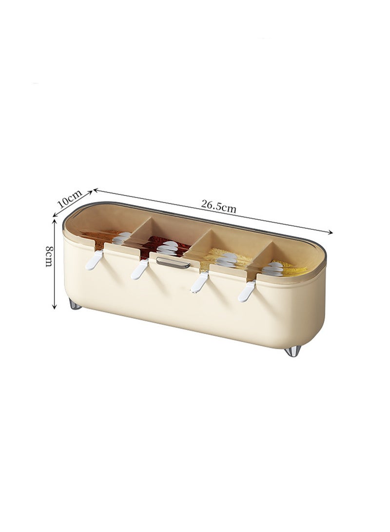 Seasoning Box Combination Set Household Kitchen Spice Jar Multi-Grid Integrated Storage Box (Milky White With Small Spoon) - Image 2