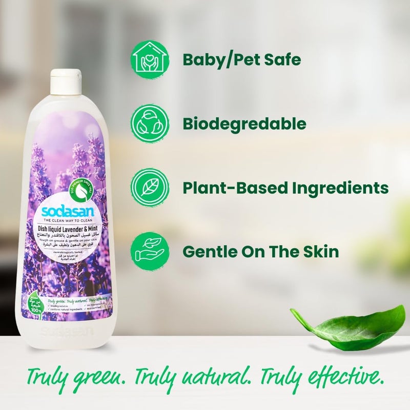 sodasan 100% Natural Dish Liquid Lavender And Mint 1L - Image 3