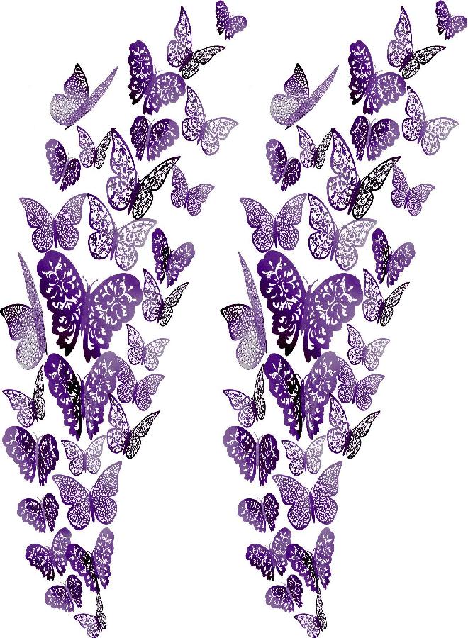 Bememo 72 Pieces 3D Butterfly Wall Decals Sticker Wall Decal Decor Art Decorations Sticker Set 3 Sizes for Room Home Nursery Classroom Offices Kids Girl Boy Bedroom Bathroom Living Room Decor (Purple)  - Image 1