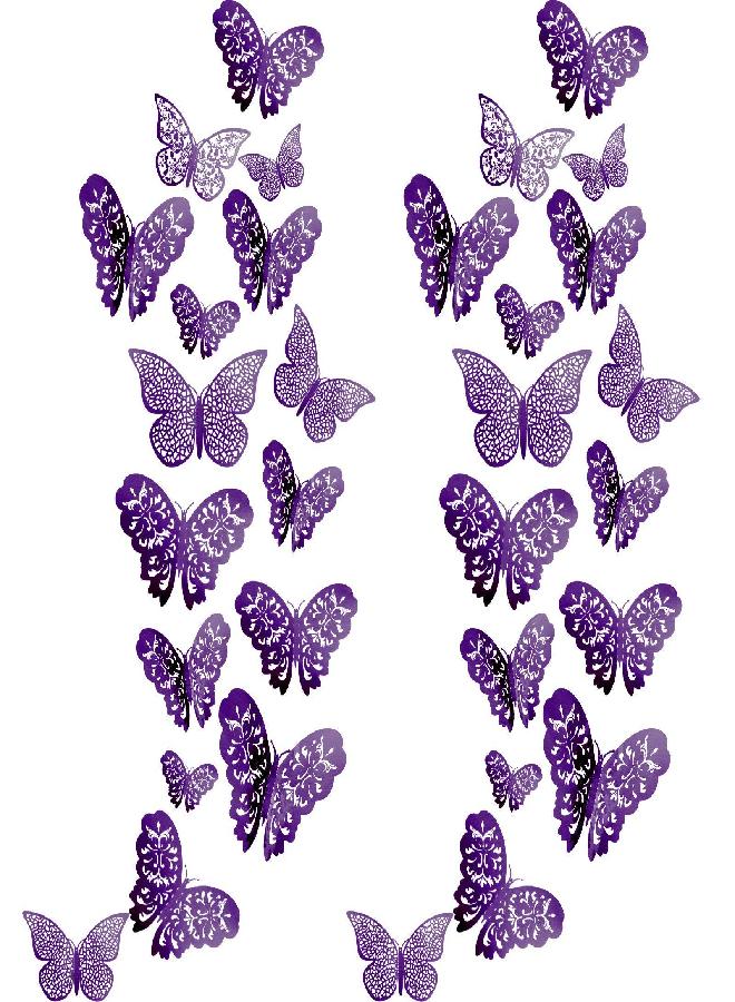Bememo 72 Pieces 3D Butterfly Wall Decals Sticker Wall Decal Decor Art Decorations Sticker Set 3 Sizes for Room Home Nursery Classroom Offices Kids Girl Boy Bedroom Bathroom Living Room Decor (Purple)  - Image 2