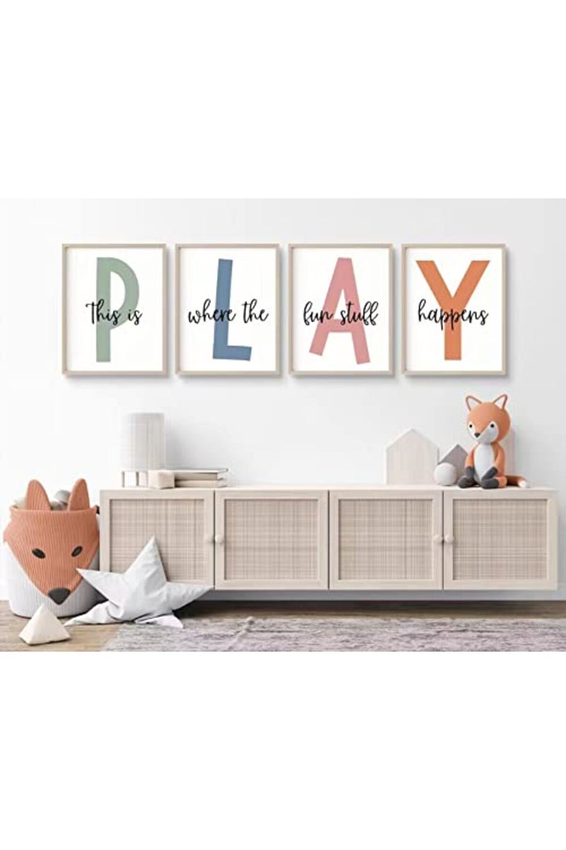 Baccone Kids Playroom Wall Art Boys Room Wall Decor Childrens Playroom Canvas Prints Baby Boy Kids Room Poster Decor Toddler Nursery Print Artwork Let'S Play Sign 12x16 Inch Set of 4 UNFRAMED - Image 2