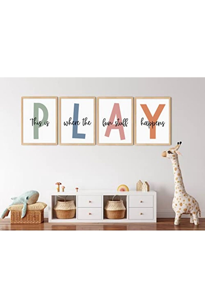 Baccone Kids Playroom Wall Art Boys Room Wall Decor Childrens Playroom Canvas Prints Baby Boy Kids Room Poster Decor Toddler Nursery Print Artwork Let'S Play Sign 12x16 Inch Set of 4 UNFRAMED - Image 5