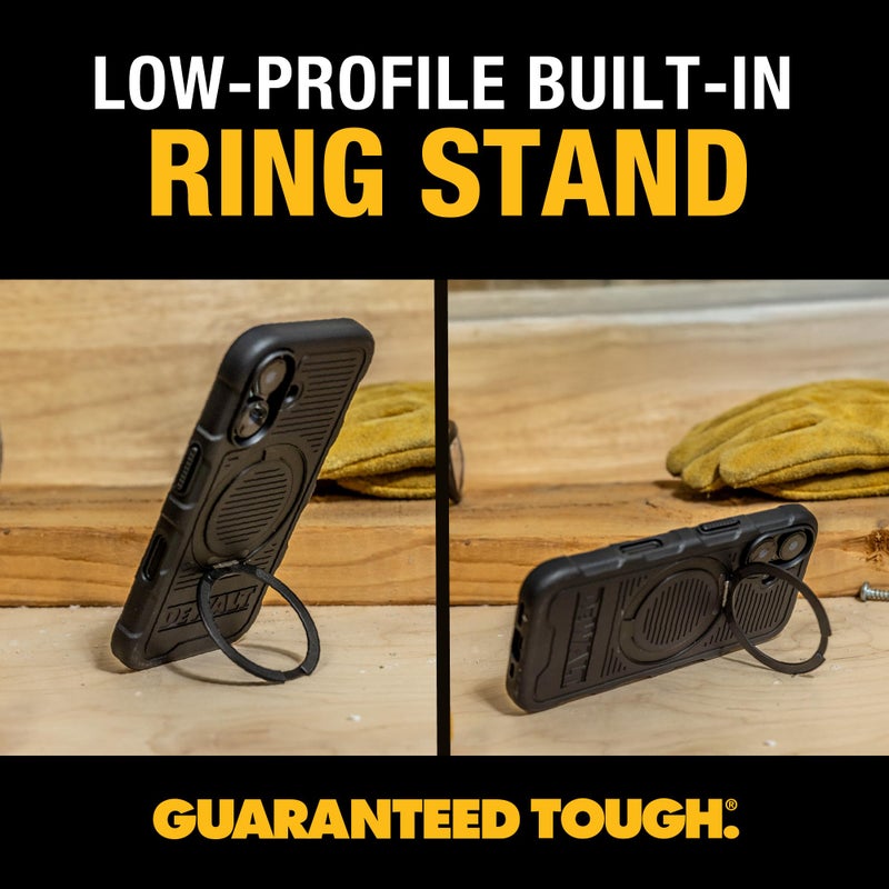 DEWALT حلقة مغناطيسية قابلة للدوران 360° من DEWALT لحافظة iPhone 16 Pro Max، حماية قوية من السقوط تناسب MagSafe مع حامل وحلقة، مقاومة للصدمات مع فقاعات نانوية لحافظة iPhone 16 Pro Max، سوداء - Image 3