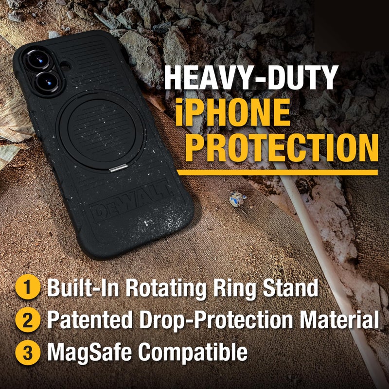 DEWALT حلقة مغناطيسية قابلة للدوران 360° من DEWALT لحافظة iPhone 16 Pro Max، حماية قوية من السقوط تناسب MagSafe مع حامل وحلقة، مقاومة للصدمات مع فقاعات نانوية لحافظة iPhone 16 Pro Max، سوداء - Image 2